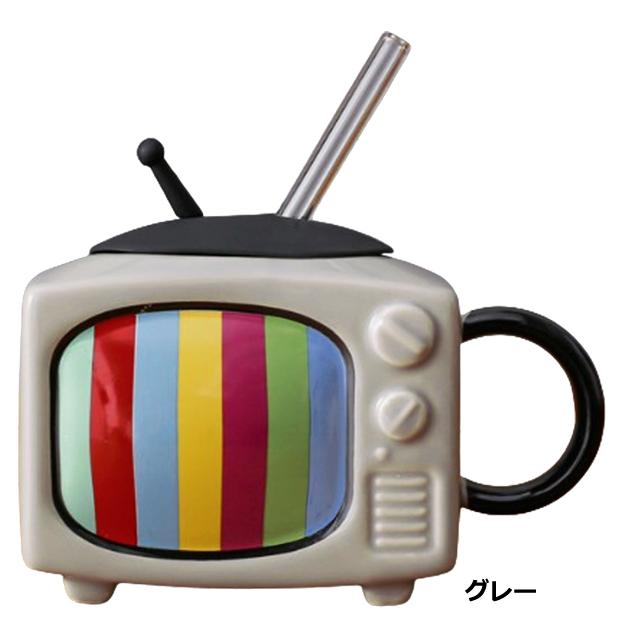 ストロー付き マグカップ テレビ 型 昭和 レトロ 蓋 ストロー 付き 陶器 ティーカップ コーヒーカップ 大容量 400ml (gu1c519)「送料無料」 | ブランド登録なし | 12