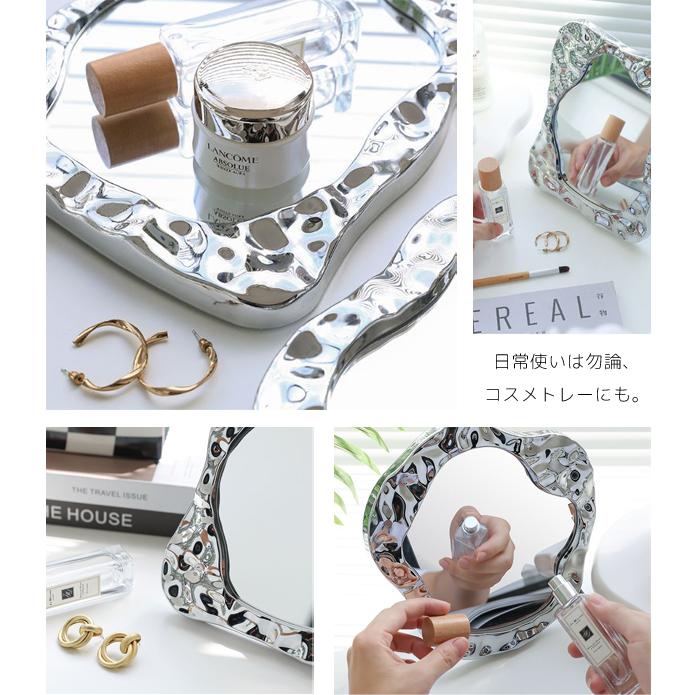 「レビュー記入でメール便送料無料」卓上ミラー 鏡 インテリア ウェーブ 韓国 おしゃれ 化粧鏡 スタンド 壁掛け GPT gu1c489-mail(1通につき1点迄)(gu1c554) | ブランド登録なし | 06