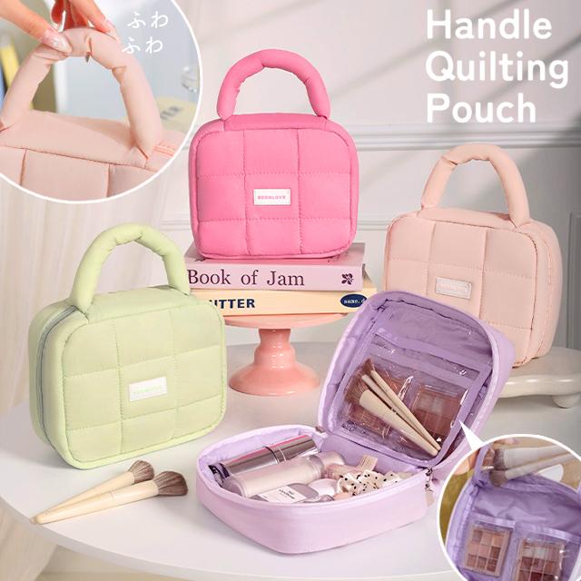 ポーチ ハンドル付き コスメポーチ 大容量 化粧ポーチ キルティング 大きめ かわいい パステルカラー 自立 持ち手付き GPT 1点迄メール便OK(gu1c767) | ブランド登録なし
