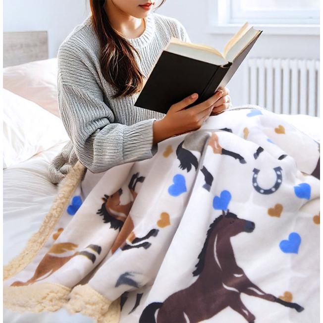 ブランケット ひざ掛け 大判 おしゃれ 大きい 厚手 モコモコ ふわふわ 165×120cm 馬柄 アニマル 裏ボア 秋 冬 あったか 冷え対策 GPT 送料無料(gu1c769) | ブランド登録なし | 05