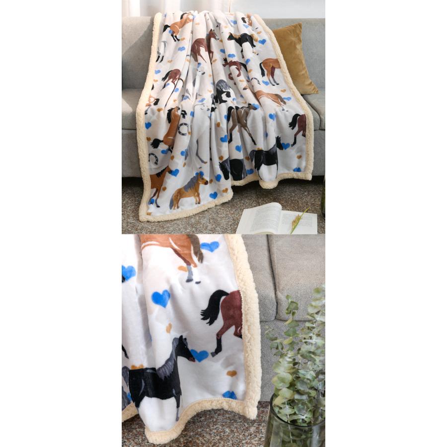 ブランケット ひざ掛け 大判 おしゃれ 大きい 厚手 モコモコ ふわふわ 165×120cm 馬柄 アニマル 裏ボア 秋 冬 あったか 冷え対策 GPT 送料無料(gu1c769) | ブランド登録なし | 08
