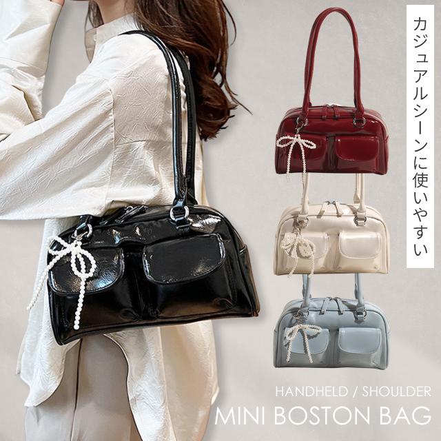 ハンドバッグ、手に持つバッグ ミニボストンバッグ レディース フェイクレザー トートバッグ チャーム