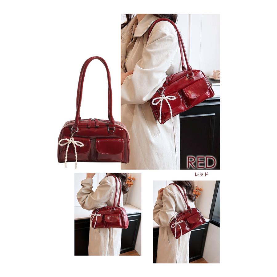 ミニボストンバッグ レディース フェイクレザー トートバッグ チャーム付き パール リボン ハンドバッグ 前ポケット プレゼント 肩掛け GPT 送料無料(gu1c802) | ブランド登録なし | 14