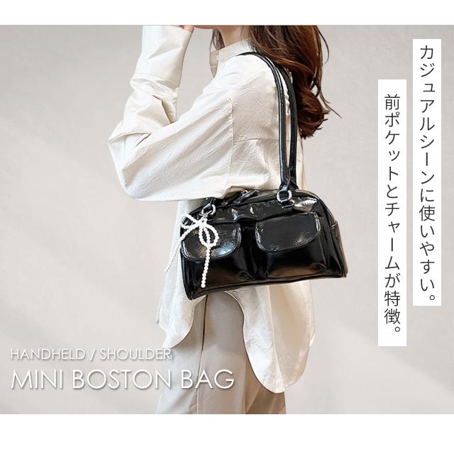 ボストン ショルダーバッグ ノベルティ パール チェーン 2way ポーチ ボストン ショルダーバッグ ノベルティ パール チェーン 2way ポーチ