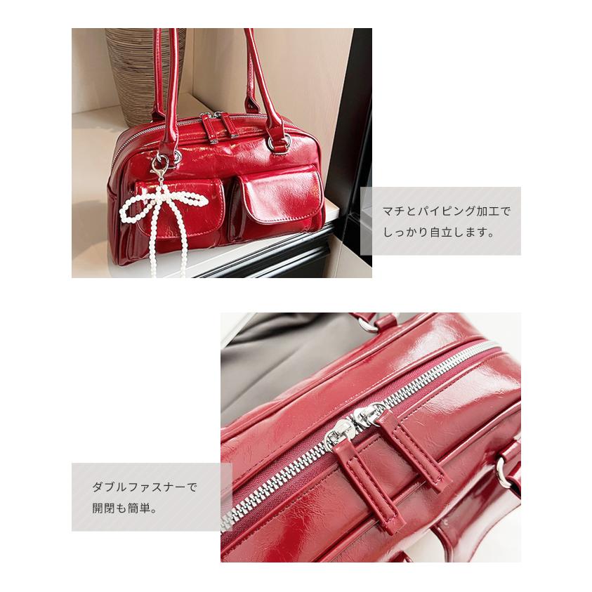 ミニボストンバッグ レディース フェイクレザー トートバッグ チャーム付き パール リボン ハンドバッグ 前ポケット プレゼント 肩掛け GPT 送料無料(gu1c802) | ブランド登録なし | 09