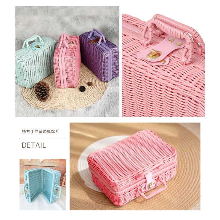 ピクニックバスケット かごバッグ トランク Mサイズ ブルー ピンク