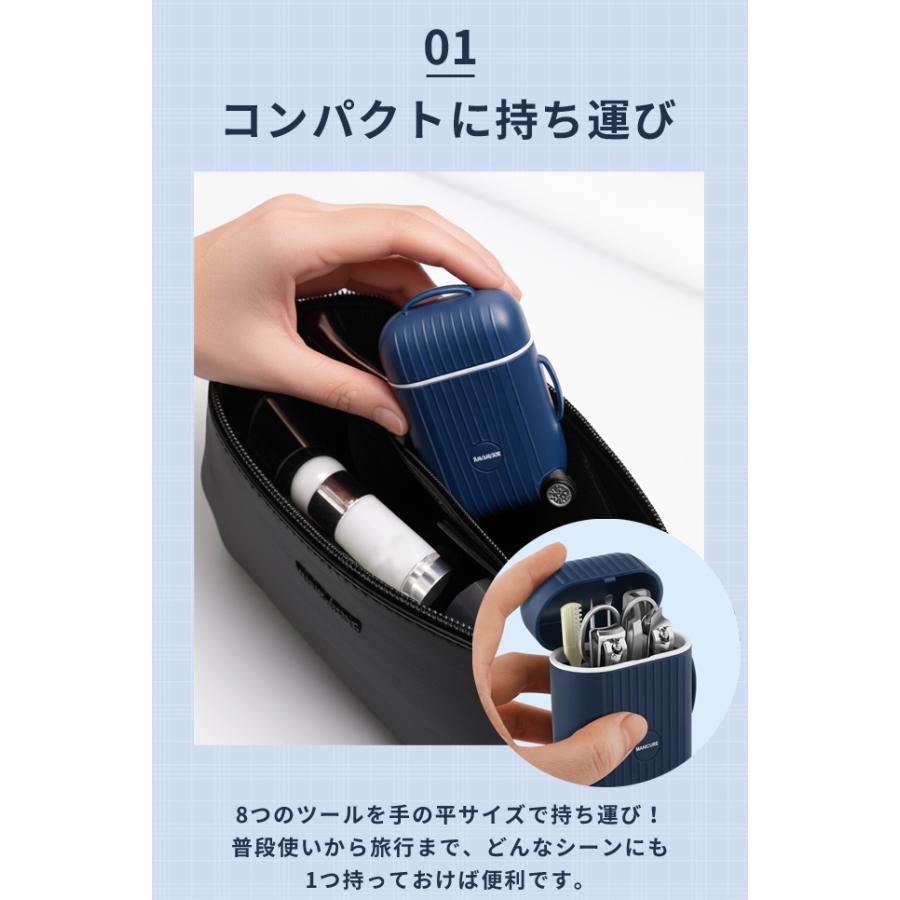 爪切りセット ネイルケアセット 旅行 ガラス爪やすり ハサミ 甘皮ケア ピンセット 耳かき 剃刀 8点 スーツケース型 コンパクト 持ち運び GPT 送料無料(gu1c814) | ブランド登録なし | 02