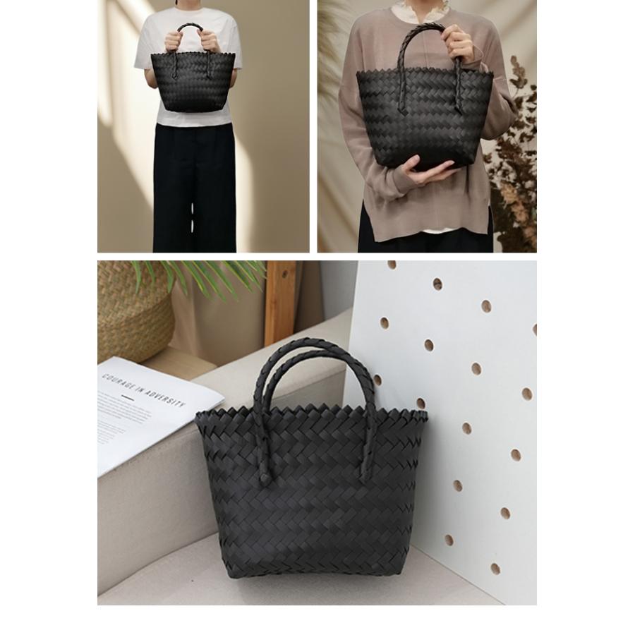 ミニかごバッグ トート 黒 無地 かご 小サイズ ストロー PP バッグ