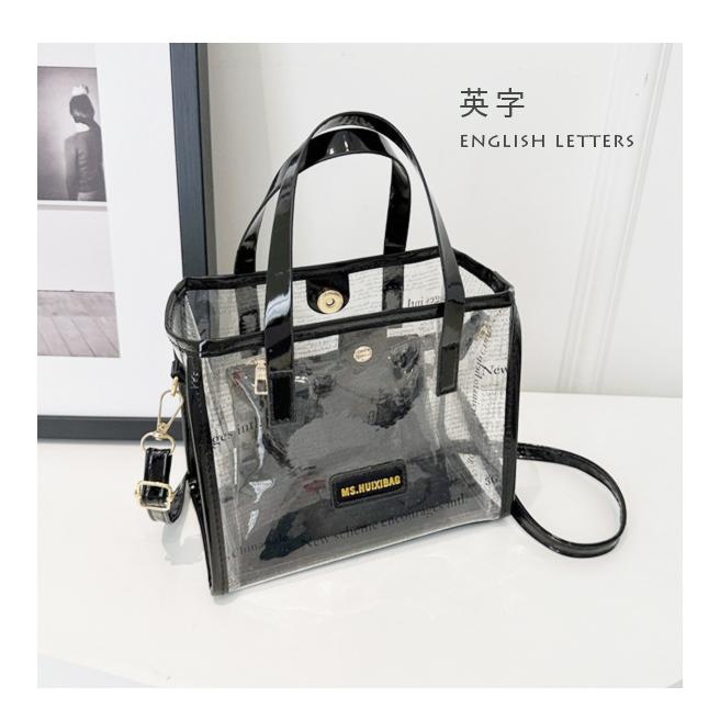 クリアバッグ トートバッグ ビニールバッグ ヒョウ柄 英字柄