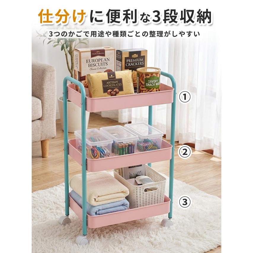キャスターワゴン 収納ワゴン 3段 高さ72cm マルチワゴン キャスター付き バイカラー キッチン ベビー用品 赤ちゃん 子供部屋 ラック GPT 送料無料(gu1c935) | ブランド登録なし | 02