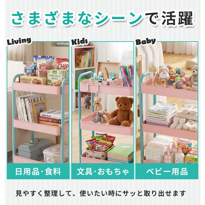キャスターワゴン 収納ワゴン 3段 高さ72cm マルチワゴン キャスター付き バイカラー キッチン ベビー用品 赤ちゃん 子供部屋 ラック GPT 送料無料(gu1c935) | ブランド登録なし | 03