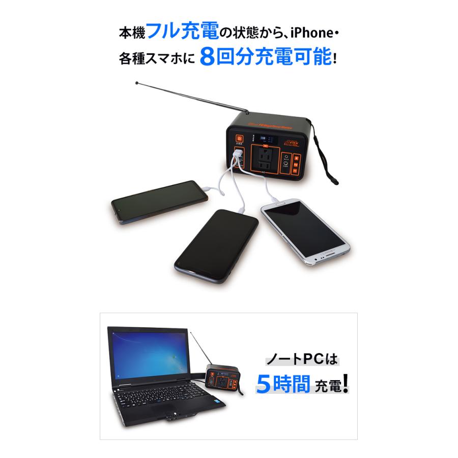 ポータブル電源 小型 充電器 大容量 充電 軽量 24,000mAh FM ラジオ LEDライト 大容量充電地 EVERBright メガパワーステーション コンパクト SSBFMPS(me0a021) | メテックス | 06