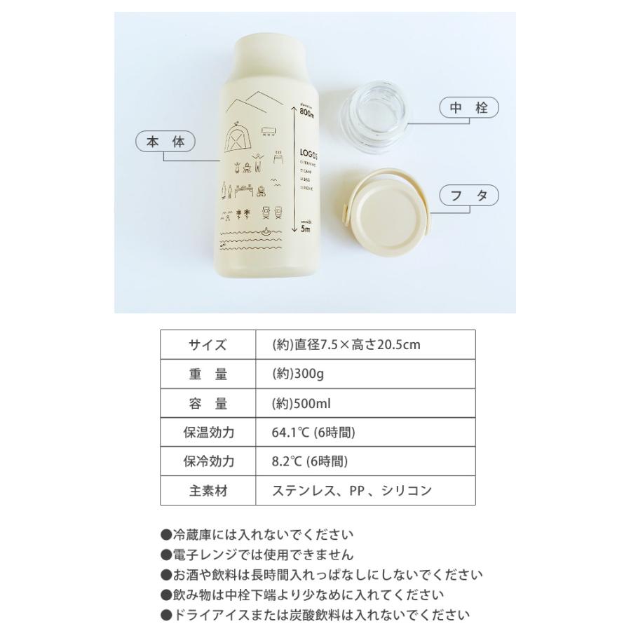 ロゴス 水筒 500ml 真空デザインボトル ウォーターボトル 保冷 保温 持ち手付き ハンドル 食洗器対応 ステンレスボトル アウトドア 通勤 通学 81284100(ro0a186) | LOGOS | 07