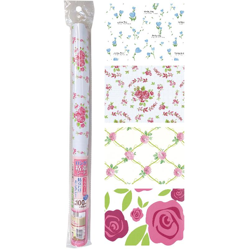 【まとめ買い=注文単位12個】デコレーション粘着シート(45×100cm・フラワー) リメイクシート のり付き 花柄 アソート(柄おまかせ)　38-627（se2a571) | ブランド登録なし