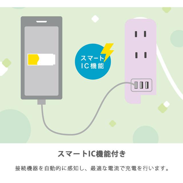 ソニック ユートリムエル スリムポータブルコンセント ポーチ付き USB-A×3 電源タップ おしゃれ コンパクト typeA UL-6345 2点迄メール便OK (si1a101) |  | 04