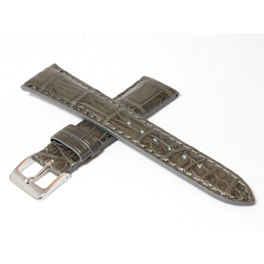 高品質日本製時計ベルト 18mm/20mm/22mm クロコダイル（ワニ革） 交換用時計バンド グレー シルバー尾錠 ミモザ社製 WRM-GR
