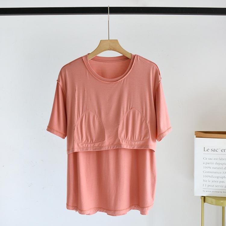 パット付半袖Tシャツ カップ付き 半袖 柔らか アンダーフリー ゴムなし 締め付けない ブラトップ Tシャツ カットソー レディース ルームウェア イ | ブランド登録なし | 01