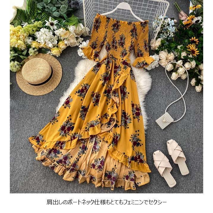 春 夏 レディース 花柄ワンピース 肩出し リゾートウェア 春 夏 レディース 花柄ワンピース 肩出し リゾートウェア