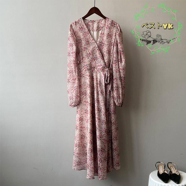花柄 Vネック シフォン ワンピース ロング フレア シフォンワンピース レディース ロングワンピース 花柄 Vネック