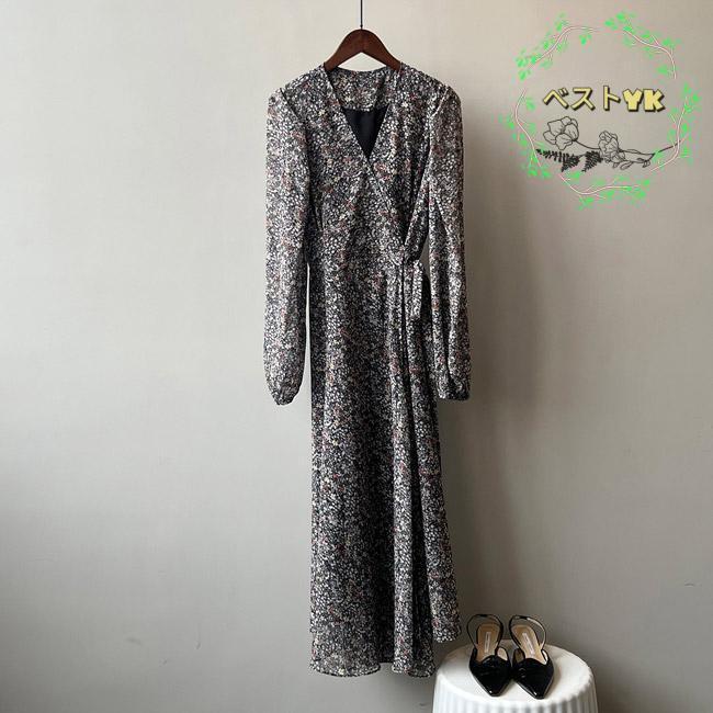 シフォンワンピース レディース ロングワンピース 花柄 Vネック シフォンワンピース レディース ロングワンピース 花柄 Vネック