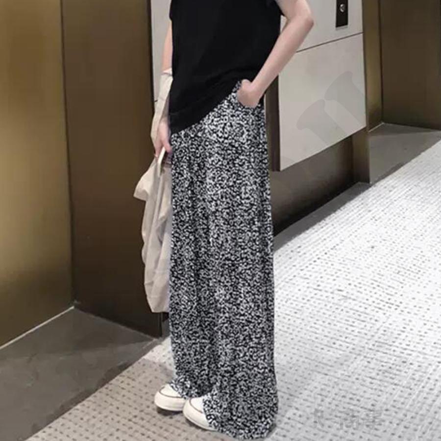 柄 プリーツワイドパンツ 夏レディース ボトムス 楽ちん