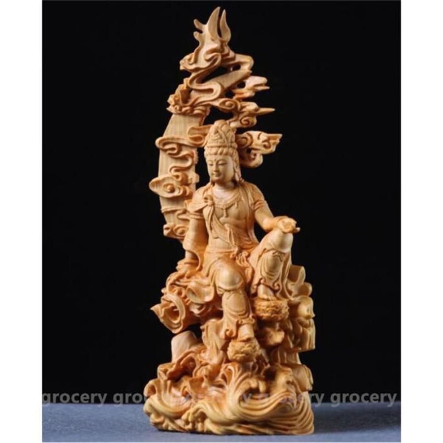 黄楊木　彫刻　木製　仏像　工芸品　水月観音　仏像　観音菩薩　仏像　置物　鎮宅 吉祥物
