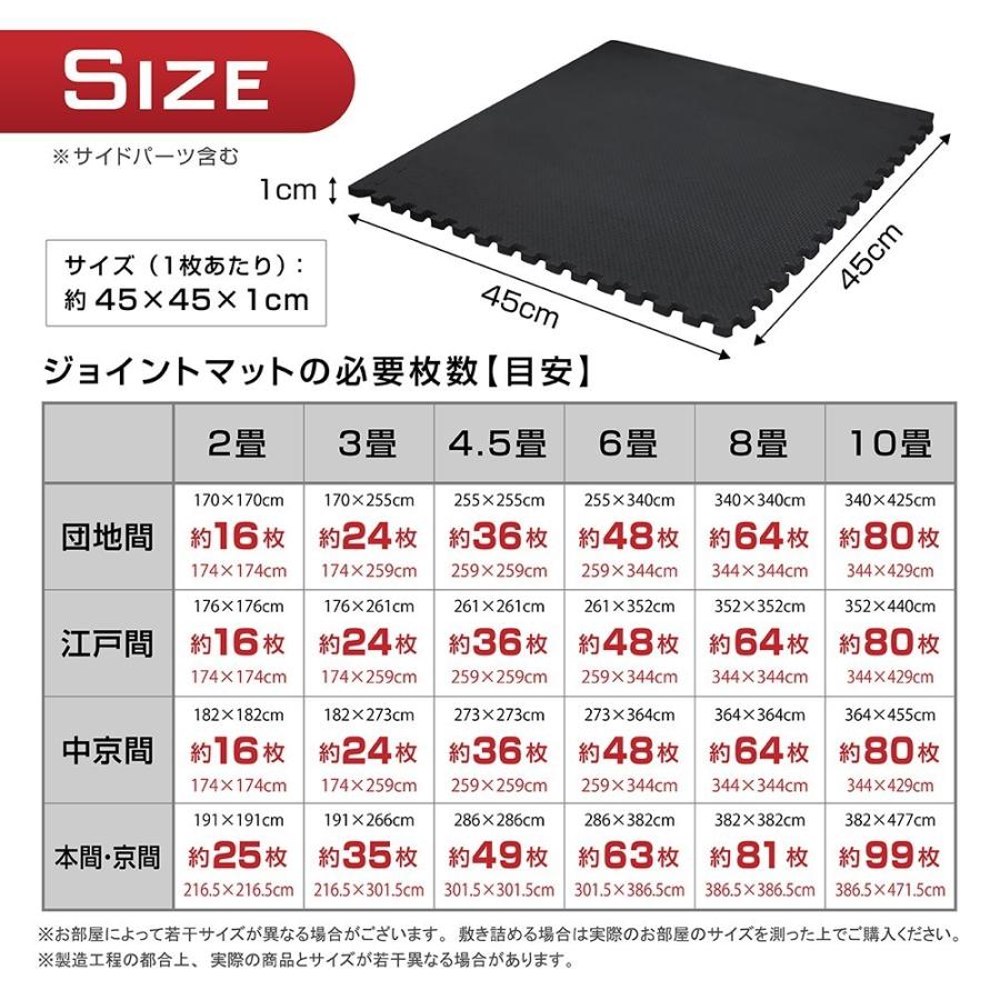 グロング ジョイントマット 厚み10mm  防音 ジムマット トレーニングマット フロアマット 大判 45×45cm 24枚組 GronG｜grong｜09