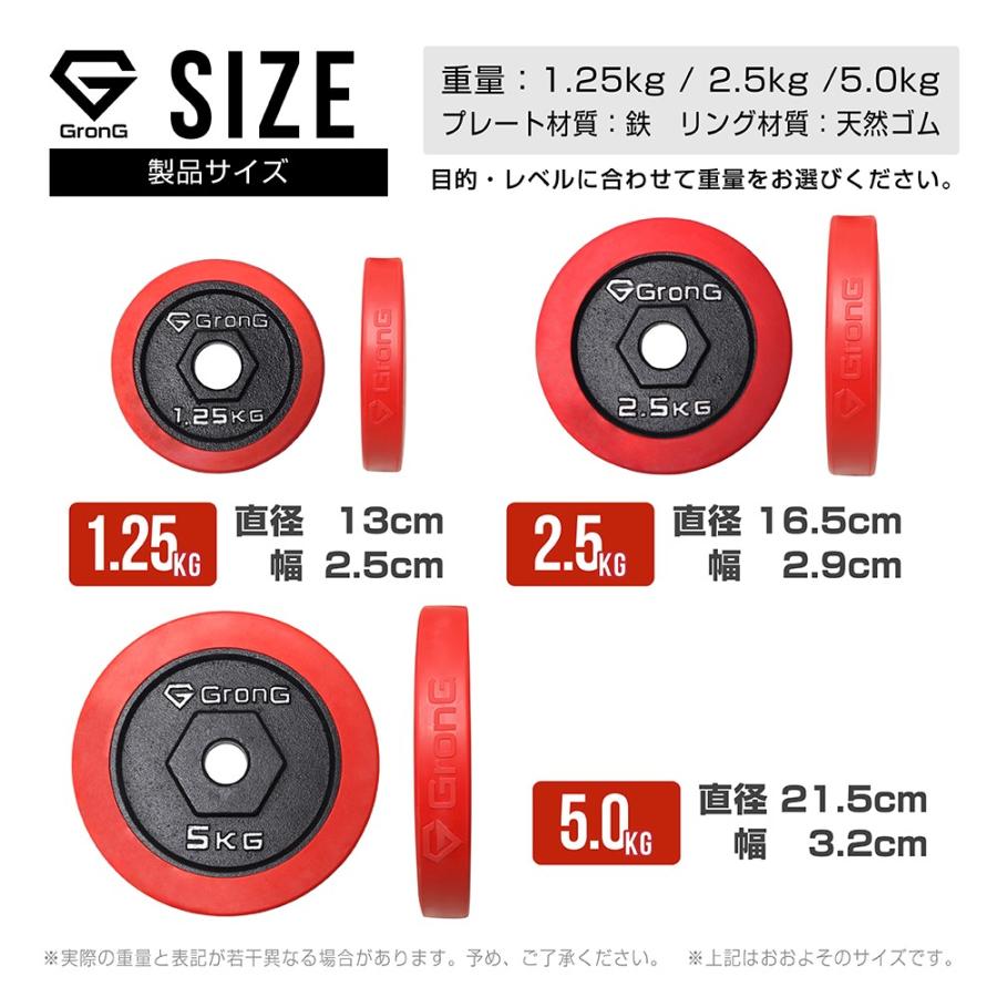 グロング アイアンダンベル プレート 追加 セット バーベル 1.25kg×2 計2.5kg ラバー付き シャフト径28mm GronG｜grong｜02