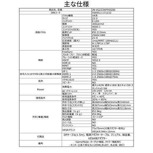 JAPANNEXT 23.3インチ ワイドFHD(2560 x 1080) 200Hz対応 ゲーミングモニター JN-VG233WFHD200｜gronlinestore｜07