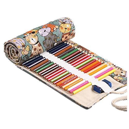 QooFit 色鉛筆収納バッグ 帆布 巻き型 72穴 鉛筆ホルダー 色鉛筆なし(かわいい猫柄)｜gronlinestore｜03