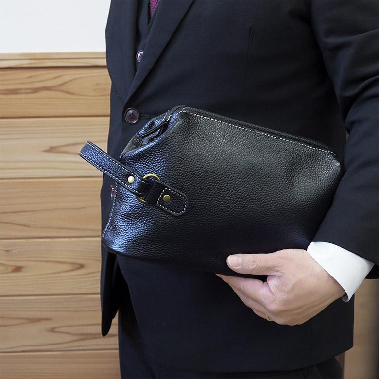 セカンドバッグ ダレスバッグ メンズ エンボス加工 持ち手 レザー 革