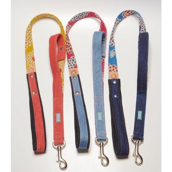 大型犬 リード サイドグリップ  【  花柄 とデニム 】 安心 安全 ダブルナスカン ダブルリード オプション |  | 04