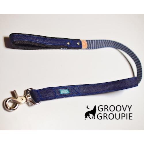 大型犬 リード サイドグリップ  【  濃紺ヒッコリー とデニム 】 安心 安全 ダブルナスカン ダブルリード オプション | 