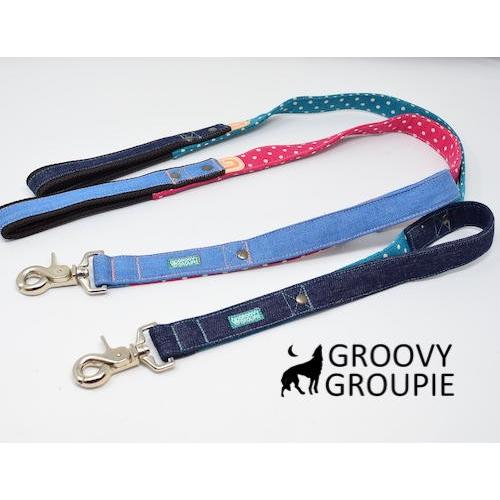 大型犬 リード サイドグリップ  【 水玉 dotto 柄 とデニム ツイル 】 安心 安全 ダブルナスカン ダブルリード オプション |  | 01