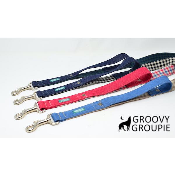 大型犬 リード サイドグリップ 【  麻混 ギンガムチェック とデニム 】 安心 安全 ダブルナスカン ダブルリード オプション |  | 05