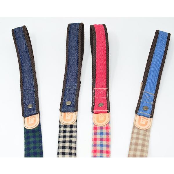 大型犬 リード サイドグリップ 【  麻混 ギンガムチェック とデニム 】 安心 安全 ダブルナスカン ダブルリード オプション |  | 07