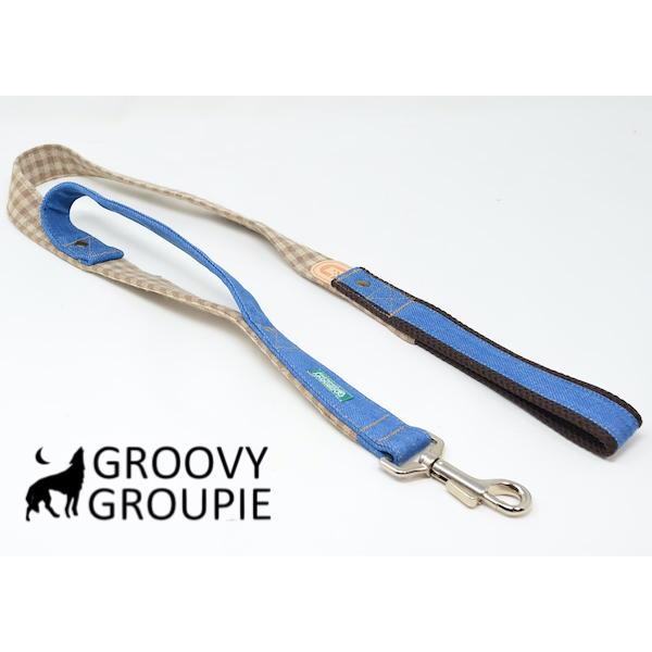 大型犬 リード サイドグリップ 【  麻混 ギンガムチェック とデニム 】 安心 安全 ダブルナスカン ダブルリード オプション |  | 04