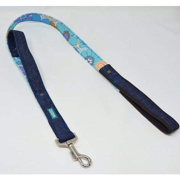 大型犬 リード サイドグリップ 【  レトロ花柄 とデニム 】 安心 安全 ダブルナスカン ダブルリード オプション |  | 02