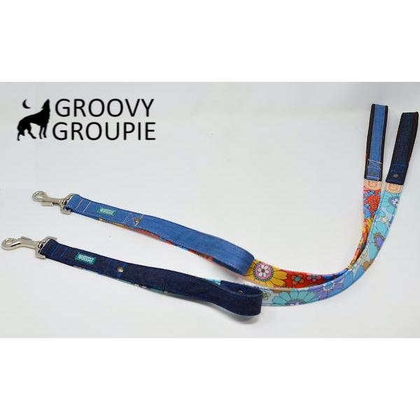 大型犬 リード サイドグリップ 【  レトロ花柄 とデニム 】 安心 安全 ダブルナスカン ダブルリード オプション |  | 04