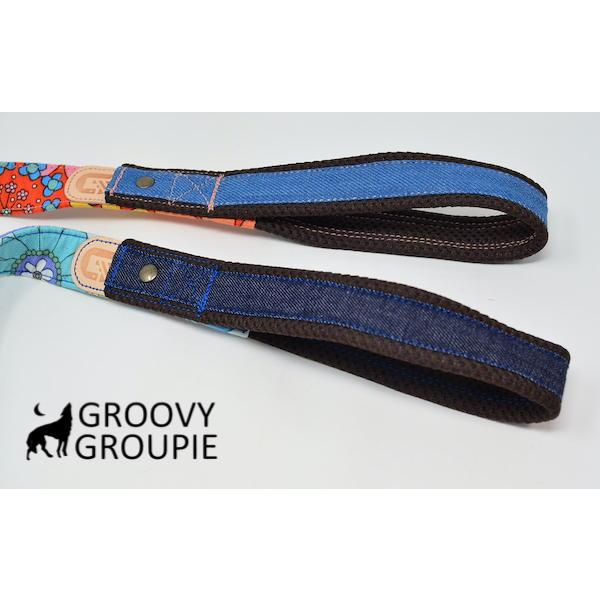 大型犬 リード サイドグリップ 【  レトロ花柄 とデニム 】 安心 安全 ダブルナスカン ダブルリード オプション |  | 05