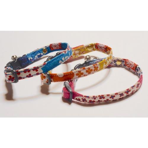 猫用首輪 花柄コットン＆レザー : オーダーメイド工房GROOVYGROUPIE