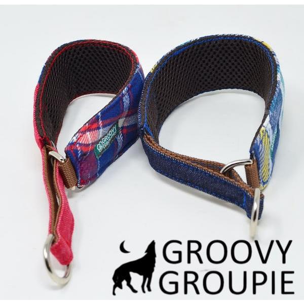 ハーフチョーク 中型犬 M 幅広 首輪 に変更可能 【 チェック (red&blue