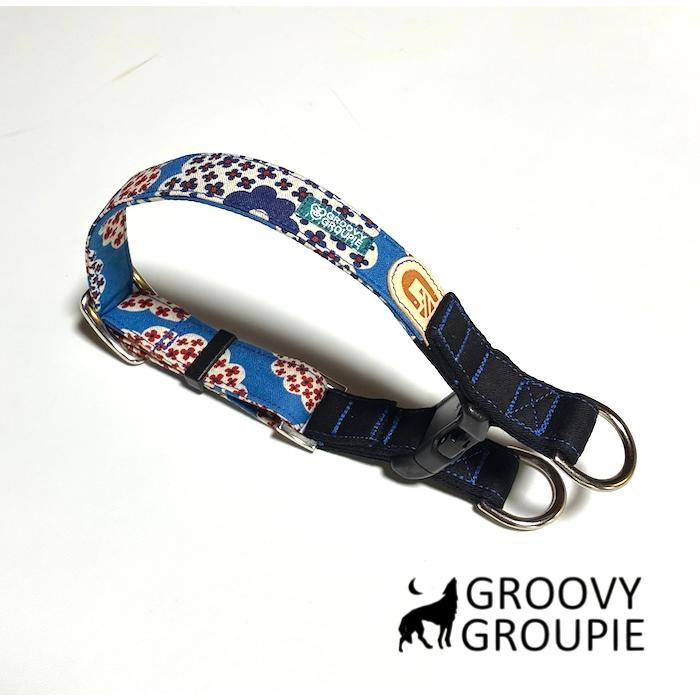 首輪 大型犬 Lサイズ ダブルDカン ダブルリング 【 花柄 ツイル レザー