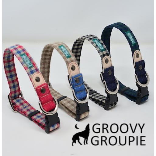 首輪 犬 中型犬用 Mサイズ 【 麻混ギンガムチェック 】 オーダーメイド