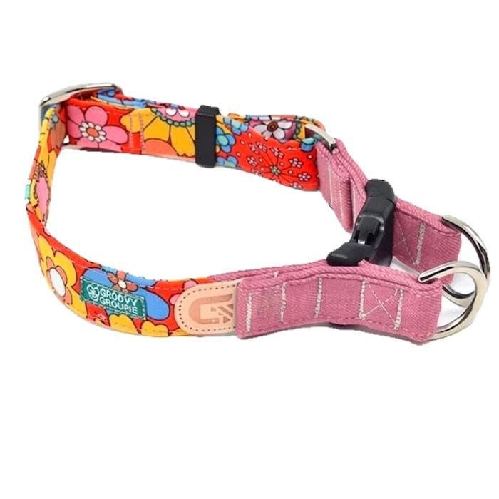 首輪 大型犬 Lサイズ ダブルDカン ダブルリング 【 レトロ 花柄 ツイル