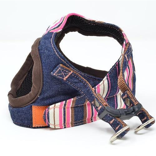超小型犬用SSサイズ】マルチストライプ＆デニム ソフトベスト型 ボディ