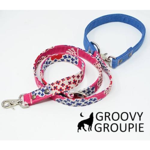 犬用リード 【 花柄 & デニム 】 3way長さ調節 カフェリード 超小型犬