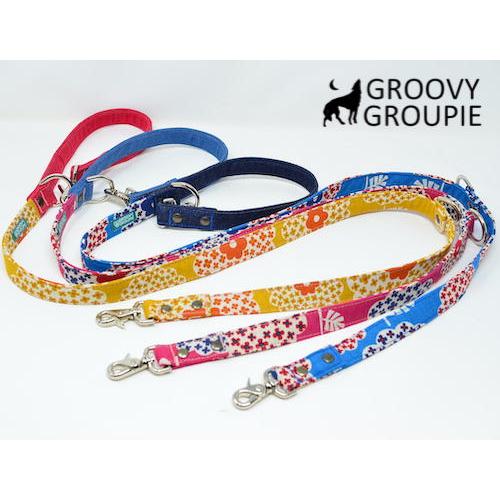 犬用リード 【 花柄 & デニム 】 3way長さ調節 カフェリード 超小型犬
