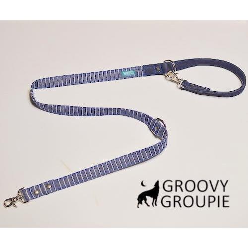 犬用リード 【 濃紺ヒッコリー & デニム 】 3way長さ調節 カフェ