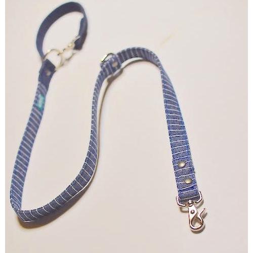 犬用リード 【 濃紺ヒッコリー & デニム 】 3way長さ調節 カフェ